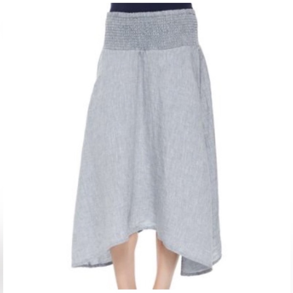 Eileen Fisher Organic Linen Smocked A-Line Skirt Handkerchief Hem Medium Pockets - Picture 1 of 16